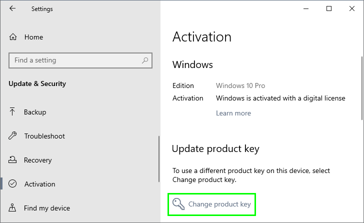 activation windows settings