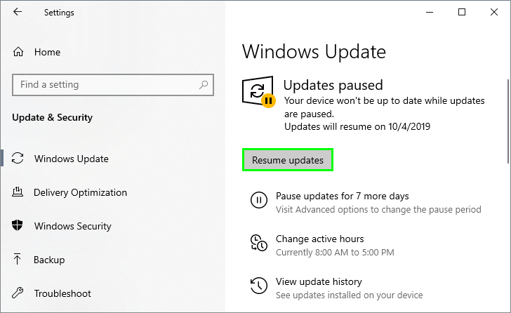 resume windows updates