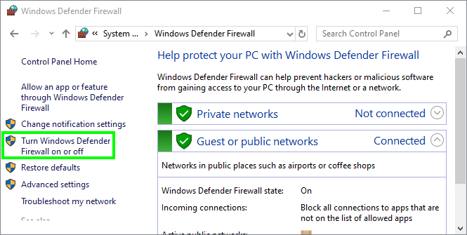 disable firewall err_name_not_resolved