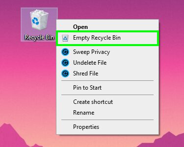 empty recycle bin icons not showing on desktop
