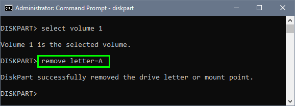 remove letter diskpart