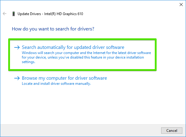 search drivers automatically windows 10