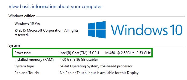 processor info windows 10