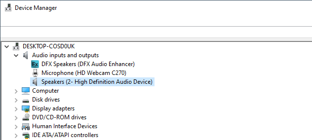 device manager speakers