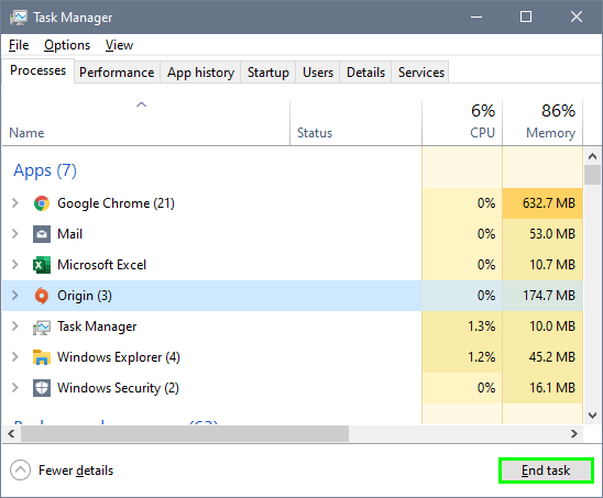 close origin from task manager