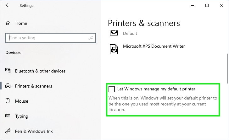let windows manage my default printer