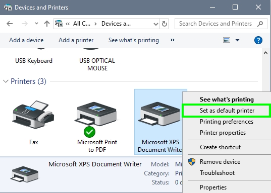 set as your default printer