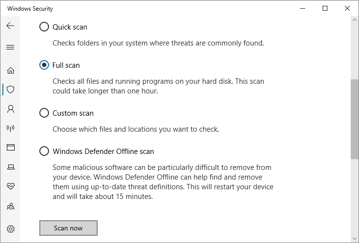 scan now windows security