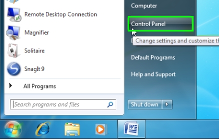 start menu control panel windows 7