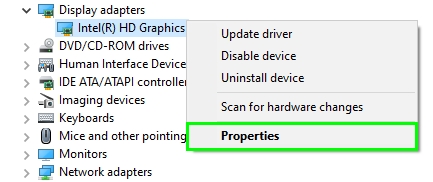 display adapter properties