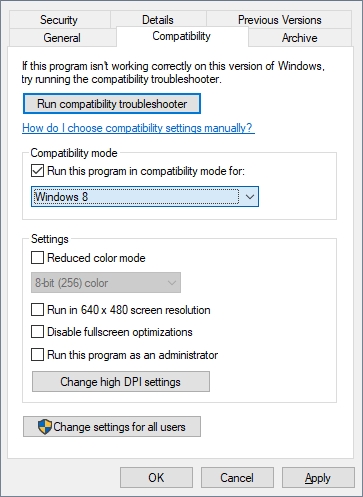 run this program in compatibility mode for windows 8