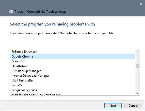 select program in troubleshooter