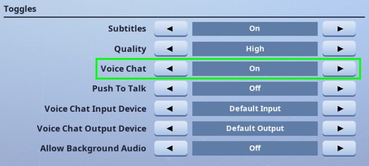 voice chat enable fornite