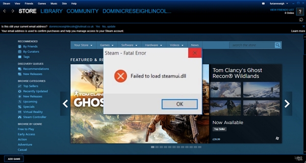 steam failed to load steamui.dll