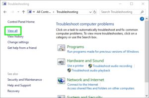 view all troubleshooters