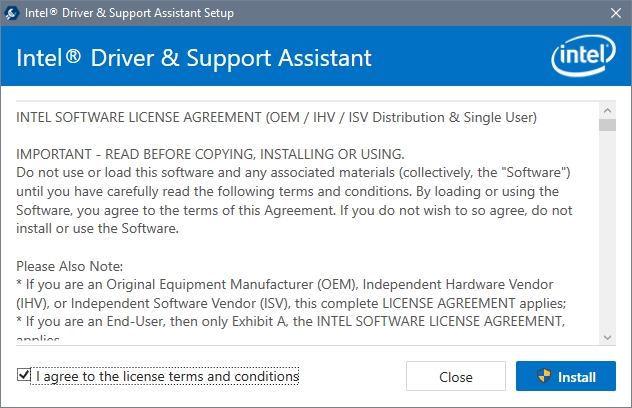 install intel driver and support assistant