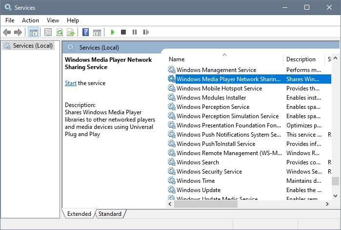 Windows Media Player Network Sharing Service