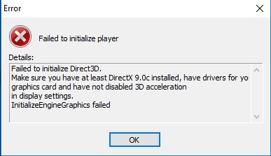 failed to initialize direct3d