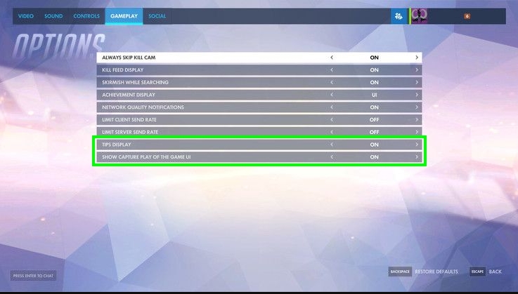 disable gameplay settings overwatch