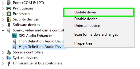 update high definition audio device