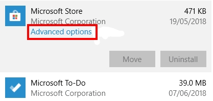 windows store advanced options