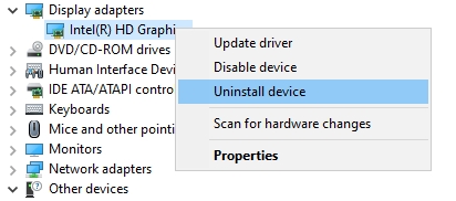 uninstall graphics card device manager