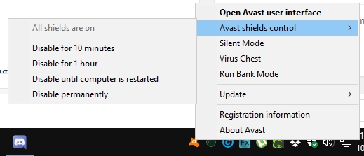 disable avast antivirus