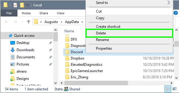 delete discord folder local data