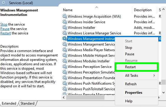 restart windows management instrumentation