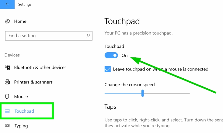 touchpad settings windows 10