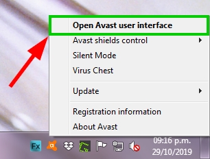 open avast user interface