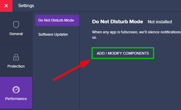 add or modify components avast