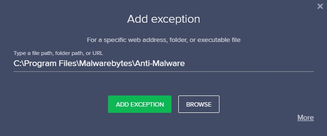 malwarebytes exception