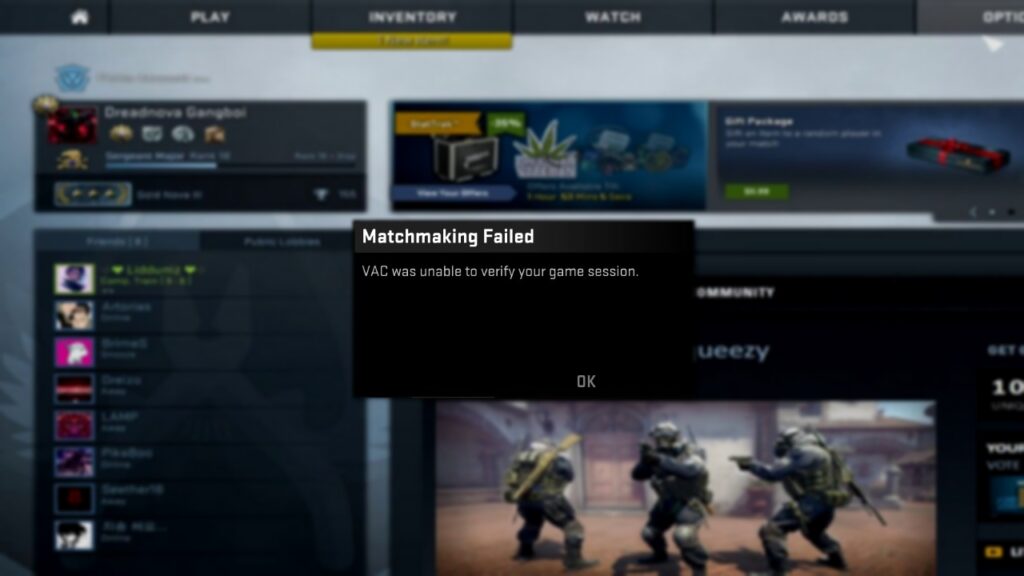 vac was unable to verify the game session