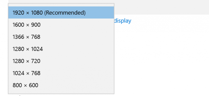 recommended resolution windows 10