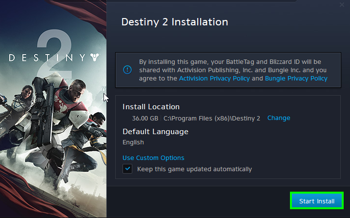 start install destiny 2