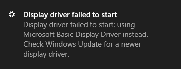 display driver failed to start
