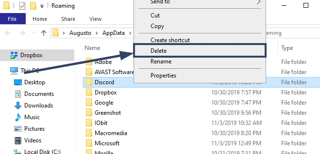 remove discord appdata folder