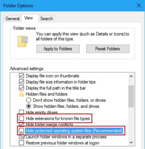 Hide protected operating system files