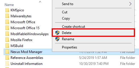 nexus mod manager delete folder