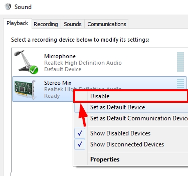 disable stereo mix