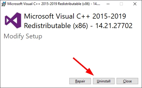 uninstall visual c++ 2015