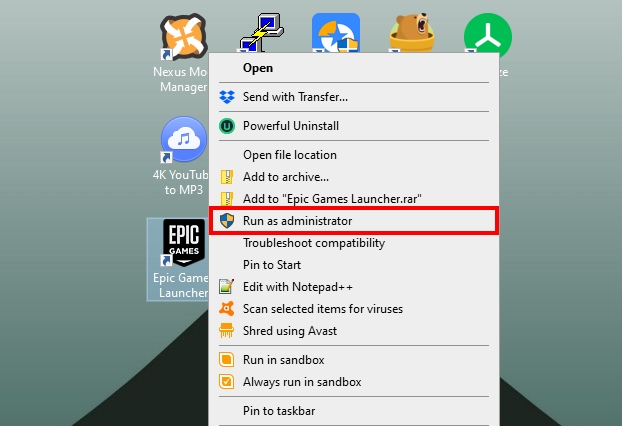 epic games launcher as administrator