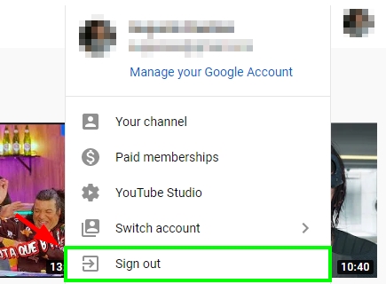 sign out youtube