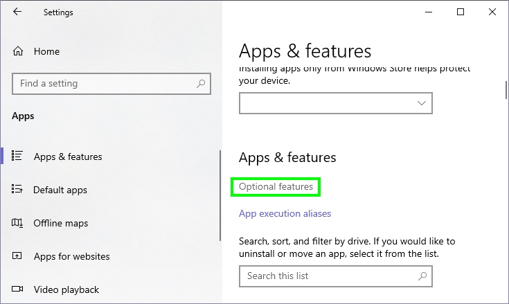 optional features windows 10