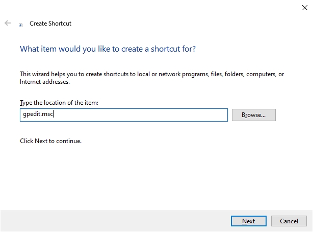 create gpedit.msc shortcut