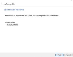 choose USB recovery drive windows 10