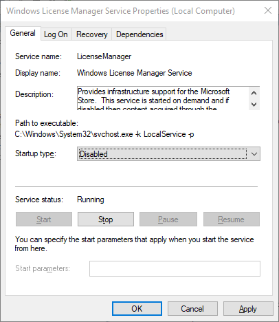 windows license manager service disabled