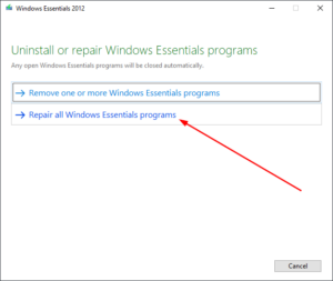 repair all windows essentials programs