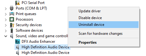 uninstall audio driver